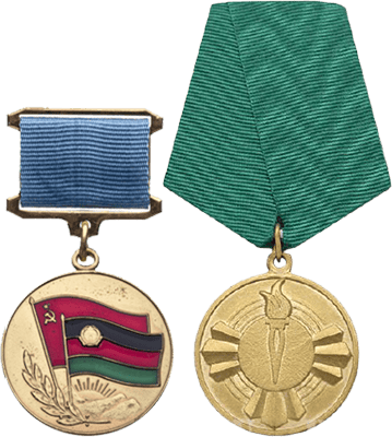 Медали: «Воину-интернационалисту от благодарного афганского народа» и «10 лет Саурской революции».